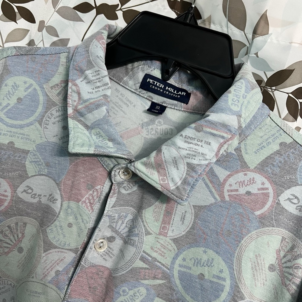 Peter Millar Crown Crafted Tailored Fit Ace Disc Pique Golf Polo Men's XL AOP
